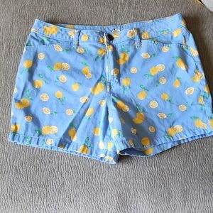 St. John's Bay Blue and Yellow Bermuda Shorts with Lemon Print